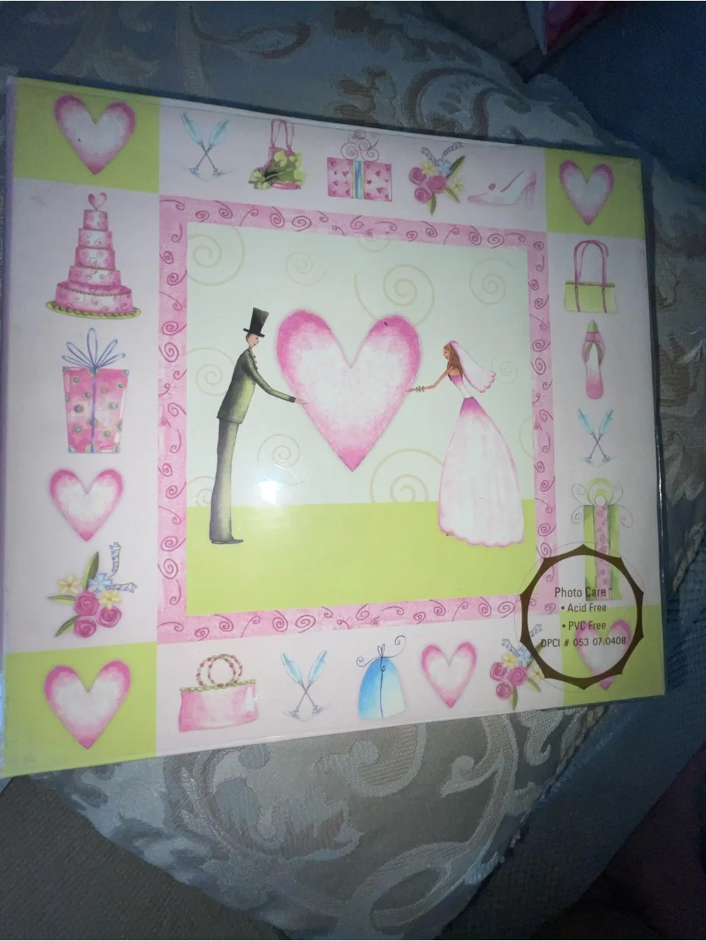 Wedding Photo Album - Pink Heart Design with Wedding Couple Illustrated